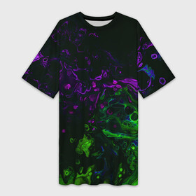 Платье-футболка 3D с принтом Acid ,  |  | abstraction | circles | paint | stains | violet | watercolor | абстракция | акварель | кислотный | краски | круги | разводы | салатовый | фиолетовый