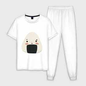 Мужская пижама хлопок с принтом Онигири , 100% хлопок | брюки и футболка прямого кроя, без карманов, на брюках мягкая резинка на поясе и по низу штанин
 | 