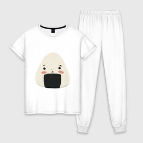 Женская пижама хлопок с принтом Онигири , 100% хлопок | брюки и футболка прямого кроя, без карманов, на брюках мягкая резинка на поясе и по низу штанин | 