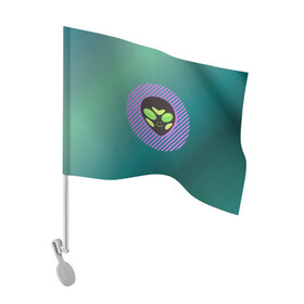 Флаг для автомобиля с принтом Инопланетяша на зеленом фоне , 100% полиэстер | Размер: 30*21 см | градиент | зеленый | инопланетянин | круг | лицо | наука | нло | подарок | полоски | пришелец | улыбка | фантастика | фиолетовый