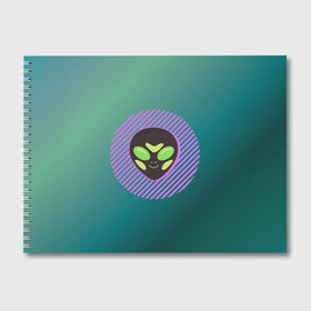 Альбом для рисования с принтом Инопланетяша на зеленом фоне , 100% бумага
 | матовая бумага, плотность 200 мг. | градиент | зеленый | инопланетянин | круг | лицо | наука | нло | подарок | полоски | пришелец | улыбка | фантастика | фиолетовый