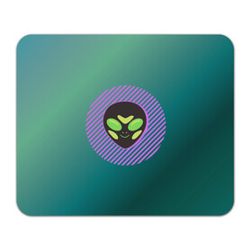 Коврик для мышки прямоугольный с принтом Инопланетяша на зеленом фоне , натуральный каучук | размер 230 х 185 мм; запечатка лицевой стороны | градиент | зеленый | инопланетянин | круг | лицо | наука | нло | подарок | полоски | пришелец | улыбка | фантастика | фиолетовый