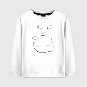 Детский лонгслив хлопок с принтом Кит в облаках , 100% хлопок | круглый вырез горловины, полуприлегающий силуэт, длина до линии бедер | вода | волны | кит | китенок | морской | нарисованный кит | облака | рисованный кит