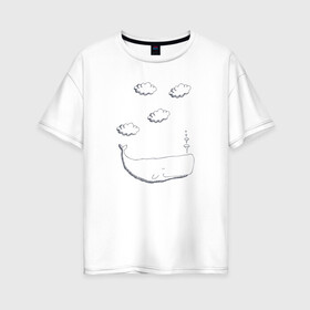 Женская футболка хлопок Oversize с принтом Кит в облаках , 100% хлопок | свободный крой, круглый ворот, спущенный рукав, длина до линии бедер
 | вода | волны | кит | китенок | морской | нарисованный кит | облака | рисованный кит