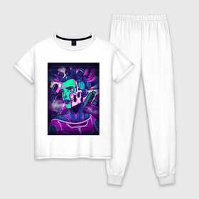Женская пижама хлопок с принтом NEON ART 1 , 100% хлопок | брюки и футболка прямого кроя, без карманов, на брюках мягкая резинка на поясе и по низу штанин | art | neon aesthetic | neon art | vaporwave art | цифровые файлы