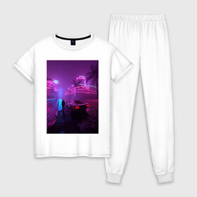 Женская пижама хлопок с принтом NEON ART 111 , 100% хлопок | брюки и футболка прямого кроя, без карманов, на брюках мягкая резинка на поясе и по низу штанин | art | neon aesthetic | neon art | vaporwave art | цифровые файлы