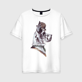 Женская футболка хлопок Oversize с принтом Немецкий дог в шляпе , 100% хлопок | свободный крой, круглый ворот, спущенный рукав, длина до линии бедер
 | немецкий дог | портрет собаки | собака в шляпе