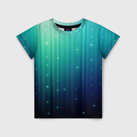 Детская футболка 3D с принтом блеск , 100% гипоаллергенный полиэфир | прямой крой, круглый вырез горловины, длина до линии бедер, чуть спущенное плечо, ткань немного тянется | бирюза | блеск | звезда | звездочка | неон | полосы | свет