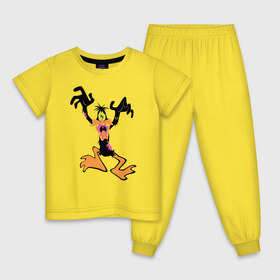 Детская пижама хлопок с принтом Зомби Даффи , 100% хлопок |  брюки и футболка прямого кроя, без карманов, на брюках мягкая резинка на поясе и по низу штанин
 | Тематика изображения на принте: daffy duck | looney tunes | vdzabma | даффи дак | луни тюнз