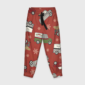 Детские брюки 3D с принтом Рождественские машины , 100% полиэстер | манжеты по низу, эластичный пояс регулируется шнурком, по бокам два кармана без застежек, внутренняя часть кармана из мелкой сетки | 