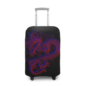 Чехол для чемодана 3D с принтом 3д Дракон , 86% полиэфир, 14% спандекс | двустороннее нанесение принта, прорези для ручек и колес | Тематика изображения на принте: 3д эффект | китайский дракон | красный | миф | оптическая иллюзия | синий