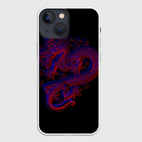 Чехол для iPhone 13 mini с принтом 3д Дракон ,  |  | 3д эффект | китайский дракон | красный | миф | оптическая иллюзия | синий