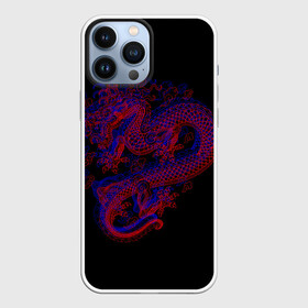Чехол для iPhone 13 Pro Max с принтом 3д Дракон ,  |  | Тематика изображения на принте: 3д эффект | китайский дракон | красный | миф | оптическая иллюзия | синий