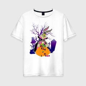 Женская футболка хлопок Oversize с принтом Багз Хэллоуин , 100% хлопок | свободный крой, круглый ворот, спущенный рукав, длина до линии бедер
 | bugs bunny | looney tunes | vdzabma | багз банни | луни тюнз