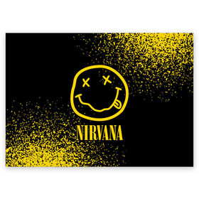 Поздравительная открытка с принтом NIRVANA / НИРВАНА , 100% бумага | плотность бумаги 280 г/м2, матовая, на обратной стороне линовка и место для марки
 | Тематика изображения на принте: band | cobain | face | kurt | logo | music | nirvana | rock | rocknroll | группа | кобейн | курт | лого | логотип | музыка | музыкальная | нирвана | рожица | рок | рокнролл | символ
