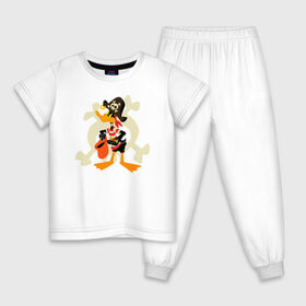 Детская пижама хлопок с принтом Даффи Дак Хэллоуин , 100% хлопок |  брюки и футболка прямого кроя, без карманов, на брюках мягкая резинка на поясе и по низу штанин
 | Тематика изображения на принте: daffy duck | looney tunes | vdzabma | даффи дак | луни тюнз