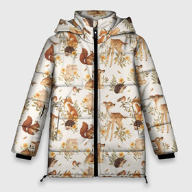 Женская зимняя куртка 3D с принтом Милые лесные звери , верх — 100% полиэстер; подкладка — 100% полиэстер; утеплитель — 100% полиэстер | длина ниже бедра, силуэт Оверсайз. Есть воротник-стойка, отстегивающийся капюшон и ветрозащитная планка. 

Боковые карманы с листочкой на кнопках и внутренний карман на молнии | белки | детские принты | животные | зайчики | картинки детские | кролики | лесные животные | милые животные | милые звери