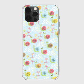 Чехол для iPhone 12 Pro с принтом Улитки , силикон | область печати: задняя сторона чехла, без боковых панелей | арт | рисунок | синий | улитка | улитки | цветная улитка | цветные улитки | цветок | цветы