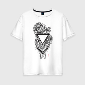Женская футболка хлопок Oversize с принтом Розы , 100% хлопок | свободный крой, круглый ворот, спущенный рукав, длина до линии бедер
 | геометрия | минимализм | роза. цветы | тату | треугольник | эскиз