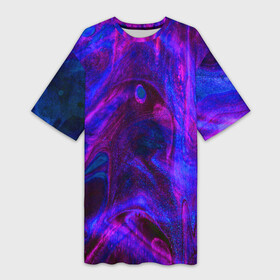 Платье-футболка 3D с принтом Space ,  |  | abstraction | glitter | paint | stains | абстракция | блестки | краска | разводы | розовый | синий