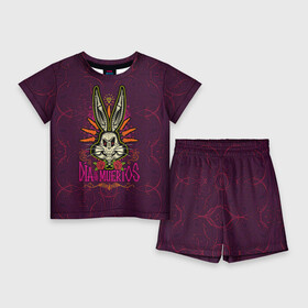 Детский костюм с шортами 3D с принтом Dia De Los Muertos ,  |  | Тематика изображения на принте: bugs bunny | looney tunes | vdzabma | багз банни | луни тюнз
