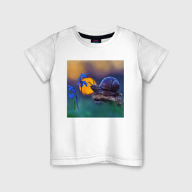 Детская футболка хлопок с принтом Улитка , 100% хлопок | круглый вырез горловины, полуприлегающий силуэт, длина до линии бедер | flowers | nature | природа | улиточка | цветочки
