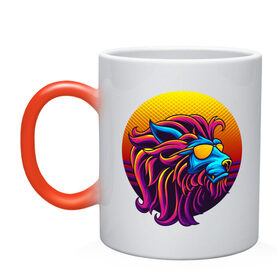 Кружка хамелеон с принтом Лев в солнечных очках , керамика | меняет цвет при нагревании, емкость 330 мл | lion | retro | заказ | лев | очки | ретро | солнце