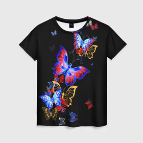 Женская футболка 3D с принтом Поцелуй бабочек , 100% полиэфир ( синтетическое хлопкоподобное полотно) | прямой крой, круглый вырез горловины, длина до линии бедер | Тематика изображения на принте: angel | butterfly | fairy | neon | night | wings | ангел | бабочка | бабочки | девушке | животные | красочные | крылья | летающие | магия | махаон | мотыльки | насекомые | неоновые | ночные | ночь | подарок | природа