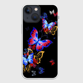 Чехол для iPhone 13 mini с принтом Поцелуй бабочек ,  |  | angel | butterfly | fairy | neon | night | wings | ангел | бабочка | бабочки | девушке | животные | красочные | крылья | летающие | магия | махаон | мотыльки | насекомые | неоновые | ночные | ночь | подарок | природа