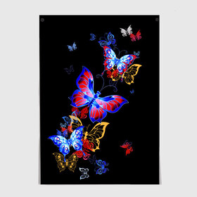 Постер с принтом Поцелуй бабочек , 100% бумага
 | бумага, плотность 150 мг. Матовая, но за счет высокого коэффициента гладкости имеет небольшой блеск и дает на свету блики, но в отличии от глянцевой бумаги не покрыта лаком | Тематика изображения на принте: angel | butterfly | fairy | neon | night | wings | ангел | бабочка | бабочки | девушке | животные | красочные | крылья | летающие | магия | махаон | мотыльки | насекомые | неоновые | ночные | ночь | подарок | природа