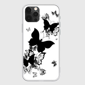 Чехол для iPhone 12 Pro Max с принтом Черные бабочки на белом , Силикон |  | angel | black and white | butterfly | fairy | fashion girl | wings | ангел | бабочка | девушке | животные | крылья | летающие | магия | махаон | мотылек | мотыльки | насекомые | нежные | подарок | природа | сказочные | татуировки