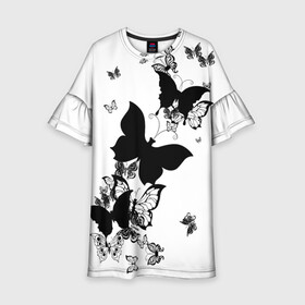 Детское платье 3D с принтом Черные бабочки на белом , 100% полиэстер | прямой силуэт, чуть расширенный к низу. Круглая горловина, на рукавах — воланы | angel | black and white | butterfly | fairy | fashion girl | wings | ангел | бабочка | девушке | животные | крылья | летающие | магия | махаон | мотылек | мотыльки | насекомые | нежные | подарок | природа | сказочные | татуировки
