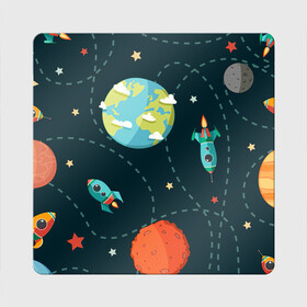 Магнит виниловый Квадрат с принтом Космический перелёт , полимерный материал с магнитным слоем | размер 9*9 см, закругленные углы | арт | звезда | звёзды | земля | космос | марс | перелёт | планета | планеты | полёт | ракета | ракеты | рисунок | сатурн | юпитер