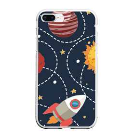 Чехол для iPhone 7Plus/8 Plus матовый с принтом Космический перелёт , Силикон | Область печати: задняя сторона чехла, без боковых панелей | арт | звезда | звёзды | земля | космос | марс | перелёт | планета | планеты | полёт | ракета | ракеты | рисунок | сатурн | солнце | юпитер