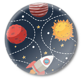 Значок с принтом Космический перелёт ,  металл | круглая форма, металлическая застежка в виде булавки | арт | звезда | звёзды | земля | космос | марс | перелёт | планета | планеты | полёт | ракета | ракеты | рисунок | сатурн | солнце | юпитер