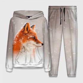 Женский костюм 3D (с толстовкой) с принтом Лиса и снег ,  |  | fox | foxy | животные | звери | зима | зимняя | лиса | лисичка | лисы | природа | снег | снежная