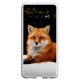 Чехол для Samsung Galaxy S10 с принтом Лиса и снег , Силикон | Область печати: задняя сторона чехла, без боковых панелей | Тематика изображения на принте: fox | foxy | животные | звери | зима | зимняя | лиса | лисичка | лисы | природа | снег | снежная