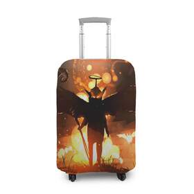Чехол для чемодана 3D с принтом Темный ангел ада , 86% полиэфир, 14% спандекс | двустороннее нанесение принта, прорези для ручек и колес | ад | внутренне зло | демон | демоненок | крылья | миф | нимб | посох | преисподняя | силэут | страшные сказки | темный ангел | фольклор