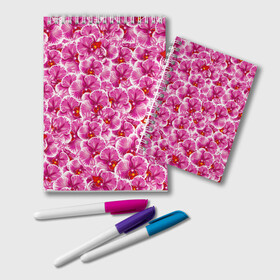 Блокнот с принтом Розовые орхидеи , 100% бумага | 48 листов, плотность листов — 60 г/м2, плотность картонной обложки — 250 г/м2. Листы скреплены удобной пружинной спиралью. Цвет линий — светло-серый
 | fashion flowers | pink | tropical | азия | бабочки | бразилия | букет | бутоны | джунгли | лепестки | лето | любимая | марта | нежные | орхидея | подарок | природа | растения | тропики | тропические | узор | цветение