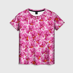 Женская футболка 3D с принтом Розовые орхидеи , 100% полиэфир ( синтетическое хлопкоподобное полотно) | прямой крой, круглый вырез горловины, длина до линии бедер | fashion flowers | pink | tropical | азия | бабочки | бразилия | букет | бутоны | джунгли | лепестки | лето | любимая | марта | нежные | орхидея | подарок | природа | растения | тропики | тропические | узор | цветение