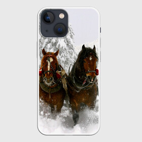 Чехол для iPhone 13 mini с принтом Лошади и снег ,  |  | животные | звери | зима | кони | конь | коняшка | лошади | лошадка | лошадь | пони | природа | снег