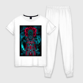 Женская пижама хлопок с принтом Digital ART 033-80 , 100% хлопок | брюки и футболка прямого кроя, без карманов, на брюках мягкая резинка на поясе и по низу штанин | aesthetic art | art | cyberpunk | digital art | neon | vaporwave art | лаунж | неон арт | цифровые файлы