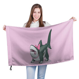 Флаг 3D с принтом Девочка акуленок , 100% полиэстер | плотность ткани — 95 г/м2, размер — 67 х 109 см. Принт наносится с одной стороны | shark | акула | акуленок | акулы | дельфины | дитеныш | звери | зверьки | зубастик | море | морские жители | подводный мир | пресноводные