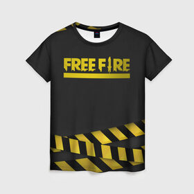 Женская футболка 3D с принтом Free Fire , 100% полиэфир ( синтетическое хлопкоподобное полотно) | прямой крой, круглый вырез горловины, длина до линии бедер | battlegrounds | free fire | garena | tricks | батл | королевская битва | рояль | фаир | фри фаер | экшн