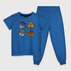 Детская пижама хлопок с принтом АВАТАР ЭЛЕМЕНТЫ , 100% хлопок |  брюки и футболка прямого кроя, без карманов, на брюках мягкая резинка на поясе и по низу штанин
 | Тематика изображения на принте: aang | avatar | manga | аанг | аватар | аниме | манга