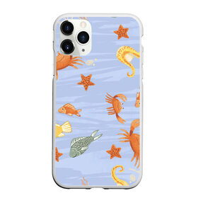 Чехол для iPhone 11 Pro матовый с принтом Морские обитатели , Силикон |  | арт | жёлтый | звезда | звёзды | коралл | кораллы | краб | крабы | красный | медуза | медузы | море | морская звезда | морские звёзды | морские коньки | морской конёк | песок | рисунок | рыба | рыбы
