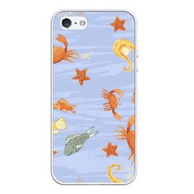 Чехол для iPhone 5/5S матовый с принтом Морские обитатели , Силикон | Область печати: задняя сторона чехла, без боковых панелей | арт | жёлтый | звезда | звёзды | коралл | кораллы | краб | крабы | красный | медуза | медузы | море | морская звезда | морские звёзды | морские коньки | морской конёк | песок | рисунок | рыба | рыбы