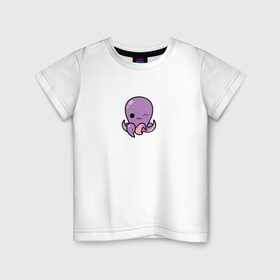 Детская футболка хлопок с принтом Осьминожек , 100% хлопок | круглый вырез горловины, полуприлегающий силуэт, длина до линии бедер | Тематика изображения на принте: кальмар | море | океан | осьминог | осьминожек | рыба.