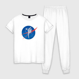 Женская пижама хлопок с принтом Nasa Gymnastics , 100% хлопок | брюки и футболка прямого кроя, без карманов, на брюках мягкая резинка на поясе и по низу штанин | 
