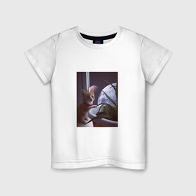 Детская футболка хлопок с принтом Космос за окном , 100% хлопок | круглый вырез горловины, полуприлегающий силуэт, длина до линии бедер | cat | space | космос | кот | котик | кошка | мем | планета | прикол